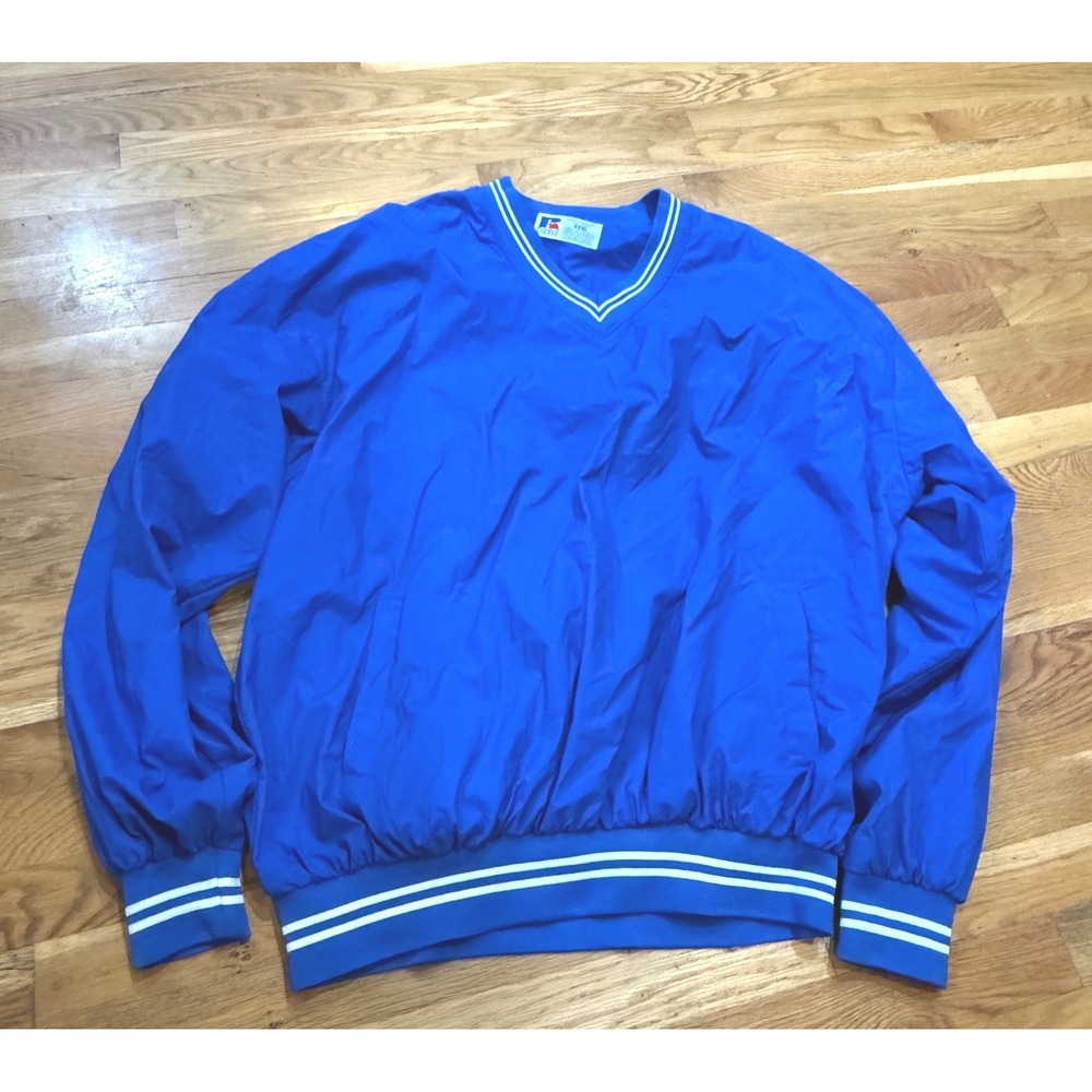 Vintage Russell Athletic V-Neck Pullover Windbreaker Blue XXXL 3XL
